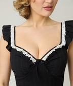Unique Vintage Black Sweetheart Flutter Sleeve Swing Dress - Unique Vintage - Womens, DRESSES, SWING