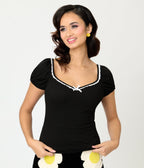 Unique Vintage Black Sweetheart Knit Top - Unique Vintage - Womens, TOPS, KNIT TOPS