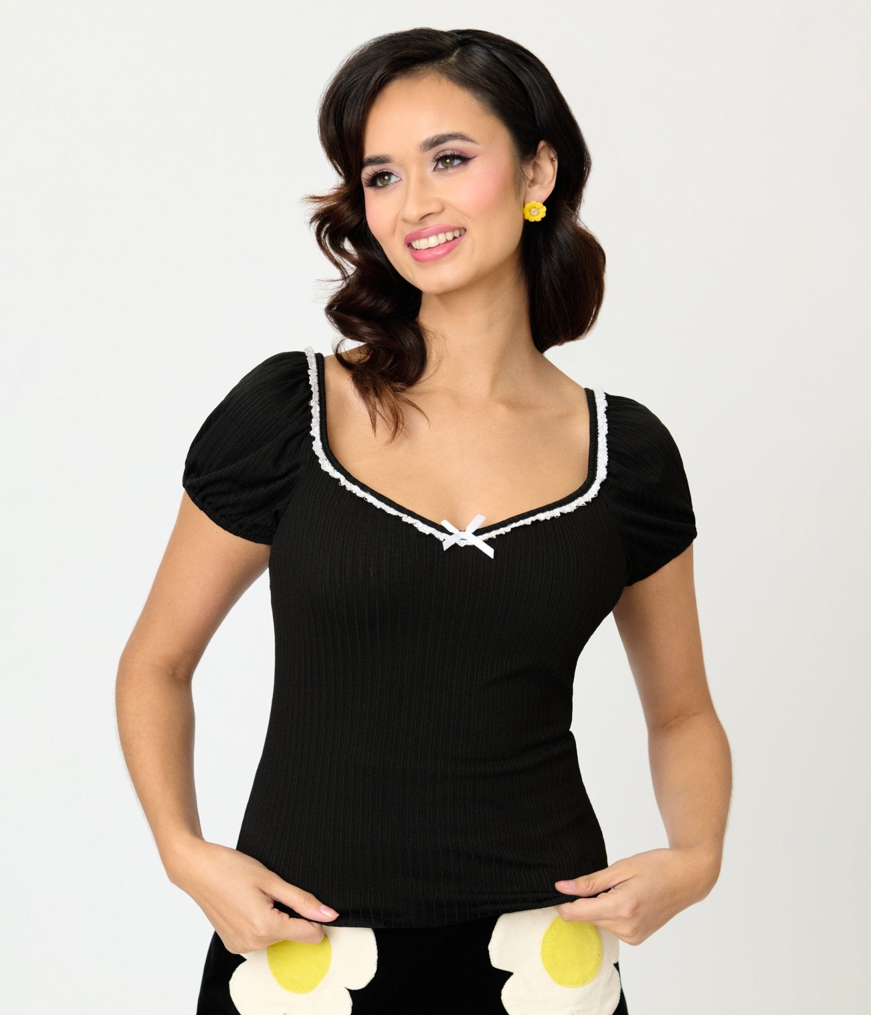 Unique Vintage Black Sweetheart Knit Top - Unique Vintage - Womens, TOPS, KNIT TOPS