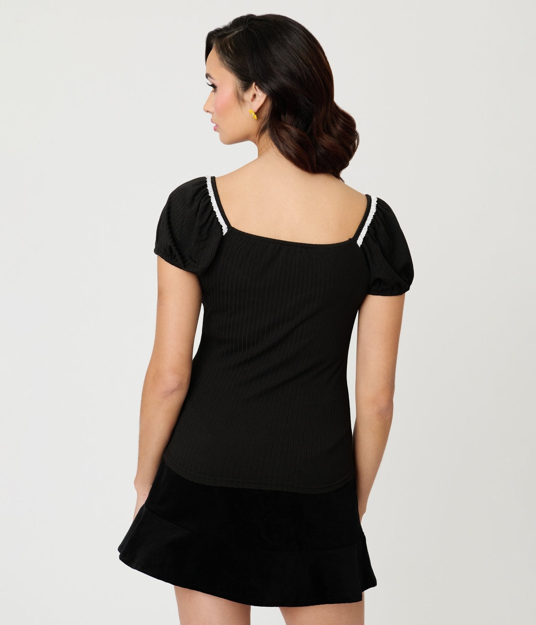 Unique Vintage Black Sweetheart Knit Top - Unique Vintage - Womens, TOPS, KNIT TOPS