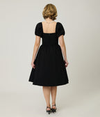 Unique Vintage Black Sweetheart Puff Sleeve Swing Dress - Unique Vintage - Womens, DRESSES, SWING