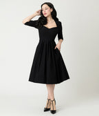 Unique Vintage Black Sweetheart Swing Dress - Unique Vintage - Womens, DRESSES, SWING