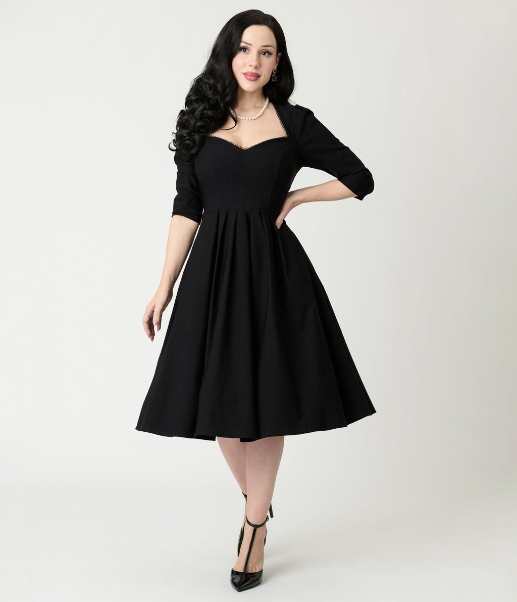 Unique Vintage Black Sweetheart Swing Dress - Unique Vintage - Womens, DRESSES, SWING