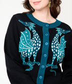 Unique Vintage Black & Teal Dragon Cropped Cardigan - Unique Vintage - Womens, TOPS, SWEATERS