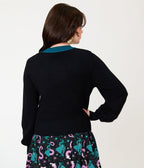 Unique Vintage Black & Teal Dragon Cropped Cardigan - Unique Vintage - Womens, TOPS, SWEATERS