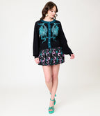 Unique Vintage Black & Teal Dragon Cropped Cardigan - Unique Vintage - Womens, TOPS, SWEATERS