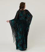 Unique Vintage Black & Teal Floral Velvet Burnout Flutter Sleeve Caftan - Unique Vintage - Womens, DRESSES, MAXI