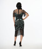Unique Vintage Black & Teal Peacock Beaded Nadine Fringe Flapper Dress - Unique Vintage - Womens, FLAPPER, SLEEVED BEADED