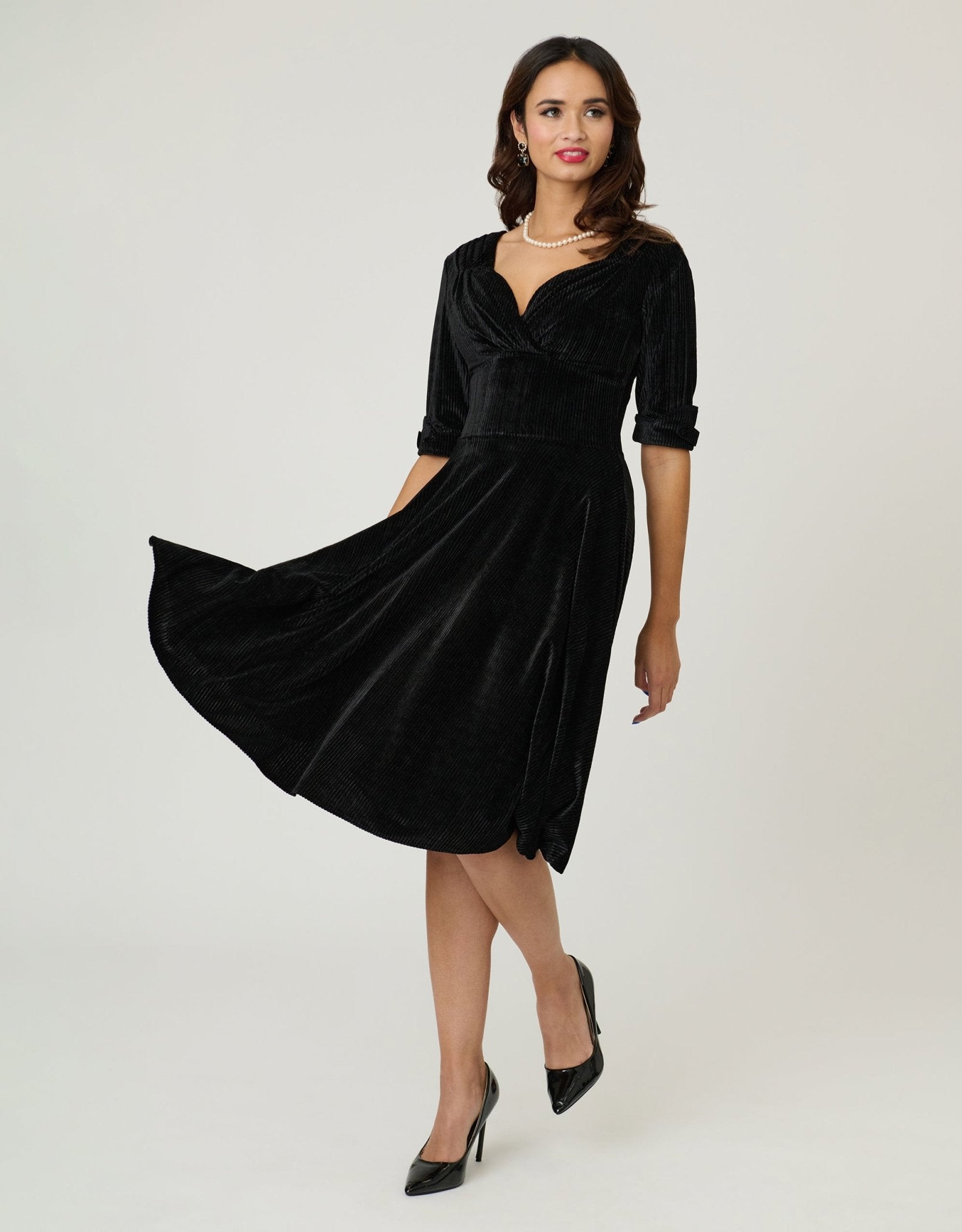 Unique Vintage Black Textured Velvet Delores Swing Dress - Unique Vintage - Womens, DRESSES, SWING