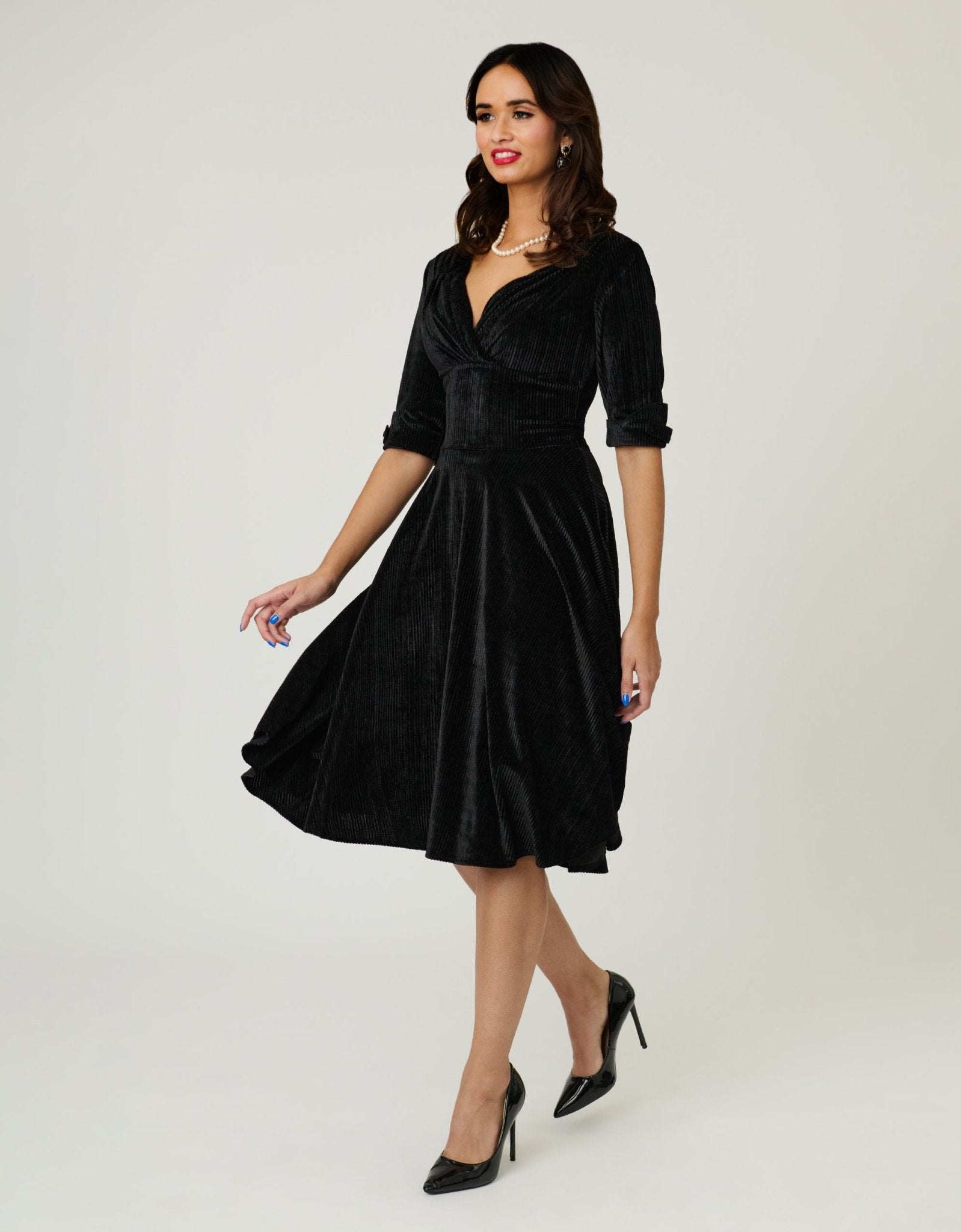 Unique Vintage Black Textured Velvet Delores Swing Dress - Unique Vintage - Womens, DRESSES, SWING