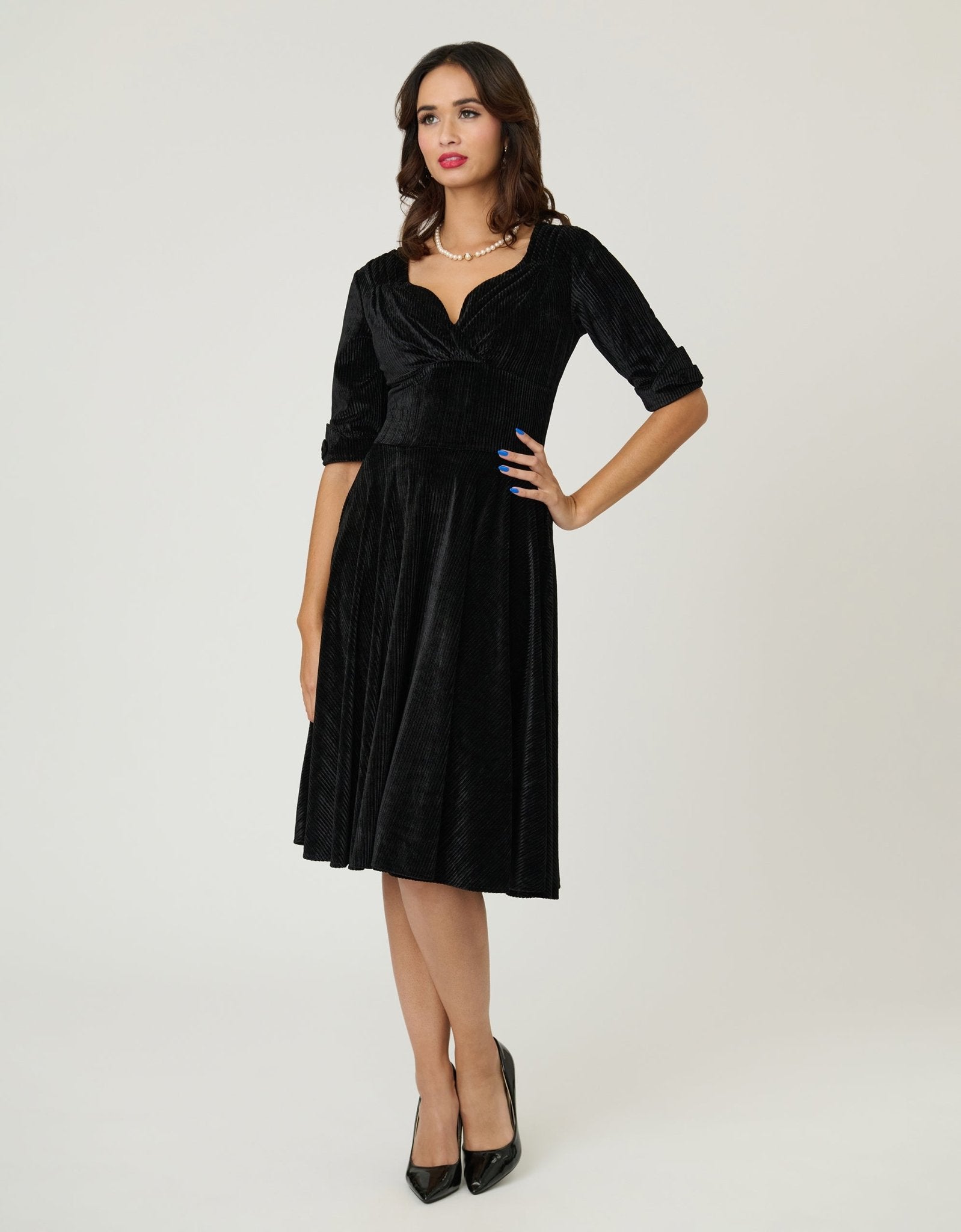 Unique Vintage Black Textured Velvet Delores Swing Dress - Unique Vintage - Womens, DRESSES, SWING
