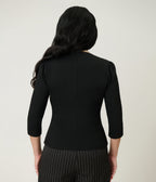 Unique Vintage Black Three Quarter Length Sleeve Pentagon Collar Top - Unique Vintage - Womens, TOPS, KNIT TOPS