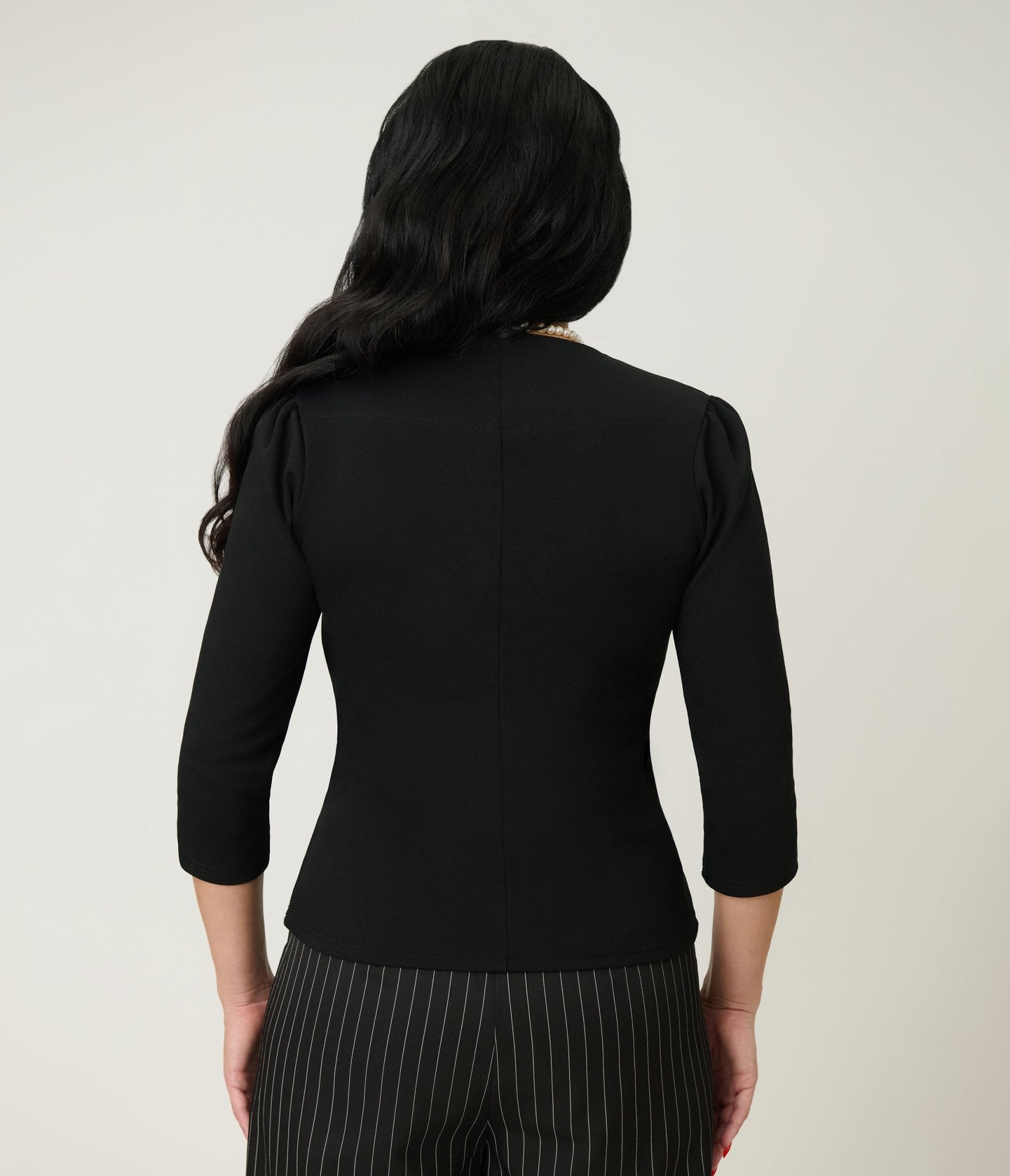 Unique Vintage Black Three Quarter Length Sleeve Pentagon Collar Top - Unique Vintage - Womens, TOPS, KNIT TOPS