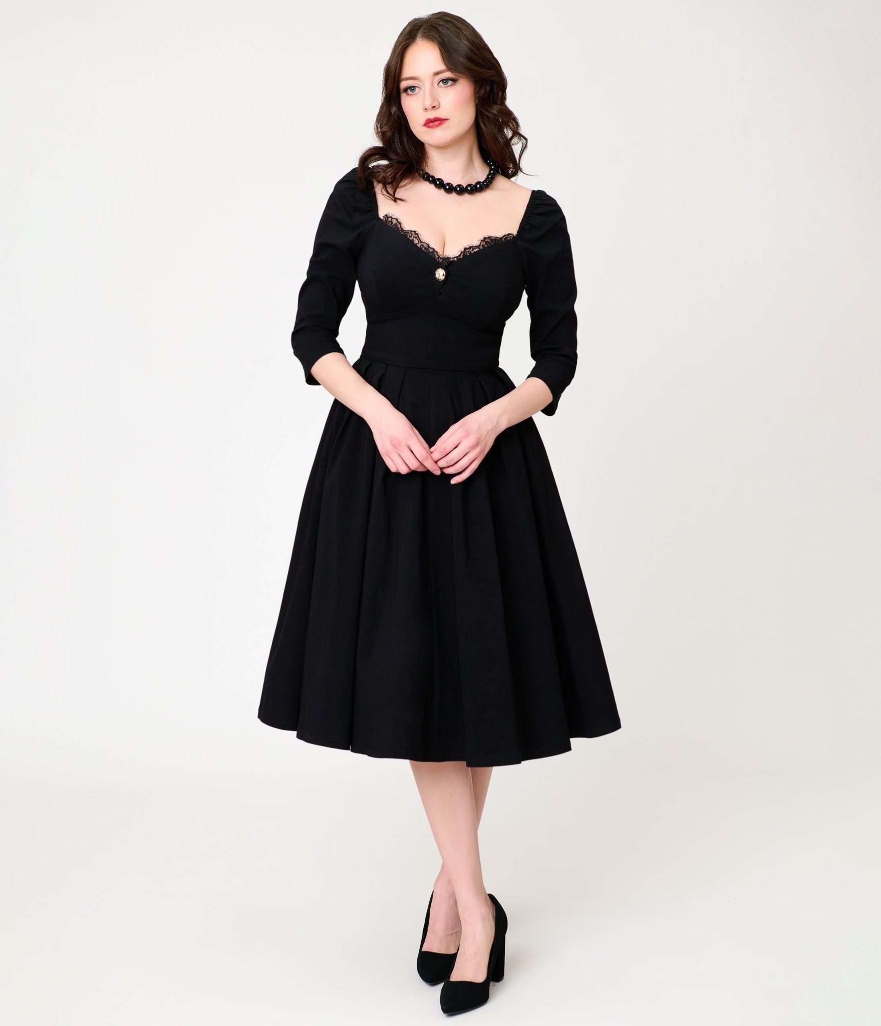 Unique Vintage Black Trim Lamar Swing Dress XS/0-2