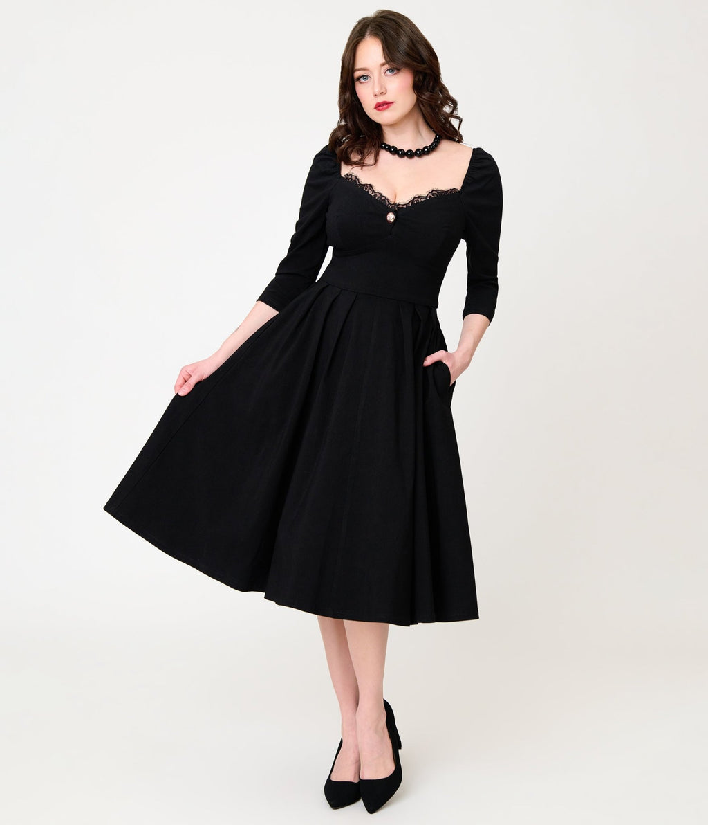 Unique Vintage Black Trim Lamar Swing Dress - Unique Vintage - Womens, DRESSES, SWING