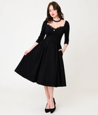Unique Vintage Black Trim Lamar Swing Dress - Unique Vintage - Womens, DRESSES, SWING