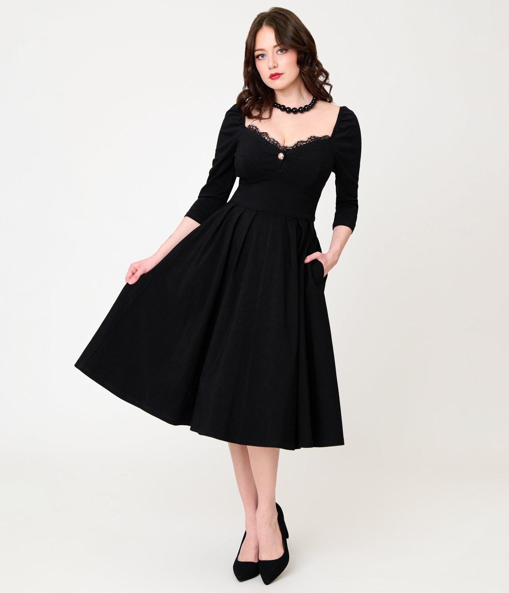 Unique Vintage Black Trim Lamar Swing Dress - Unique Vintage - Womens, DRESSES, SWING