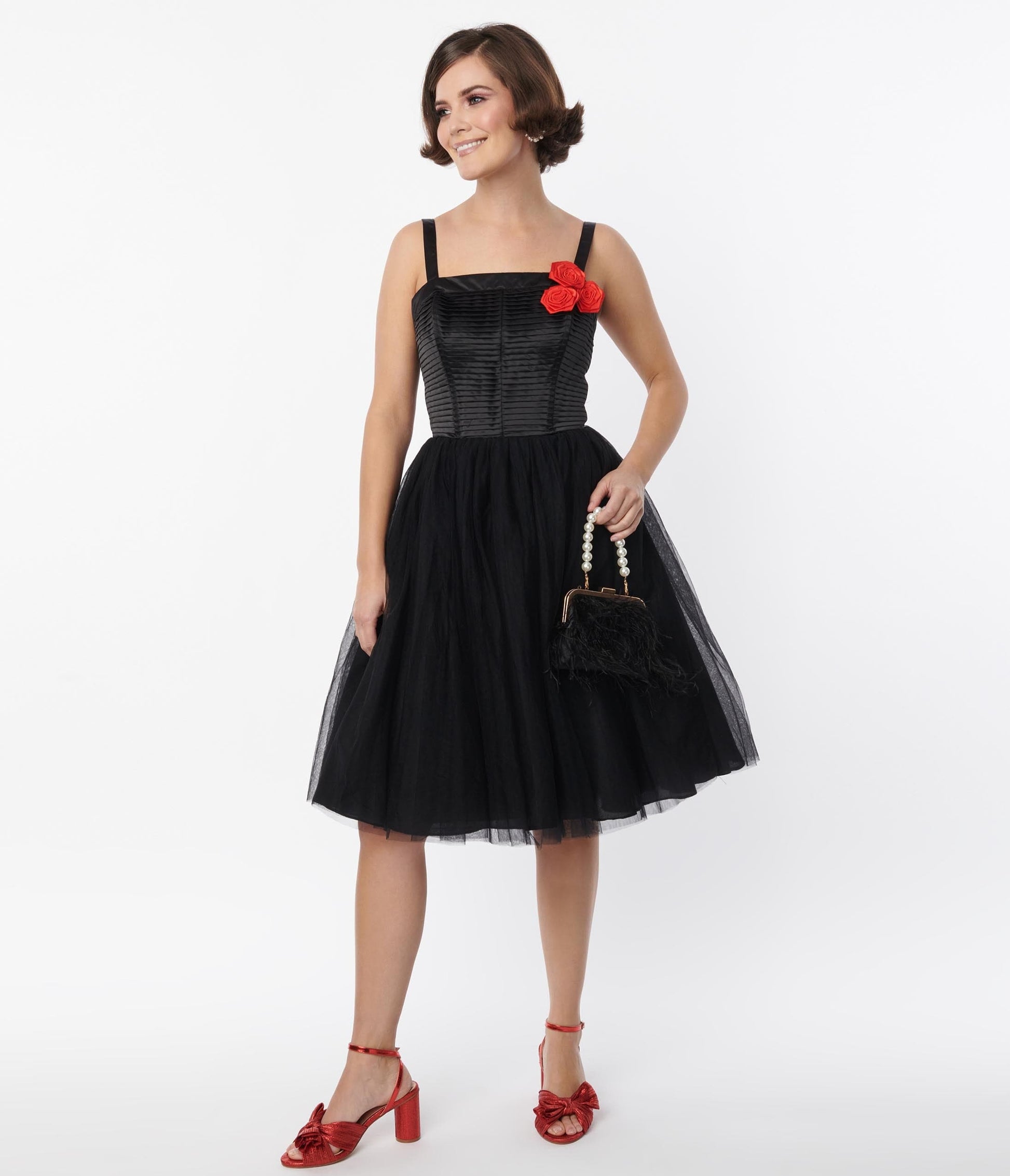 Unique Vintage Black Tulle Swing Dress - Unique Vintage - Womens, DRESSES, PROM AND SPECIAL OCCASION