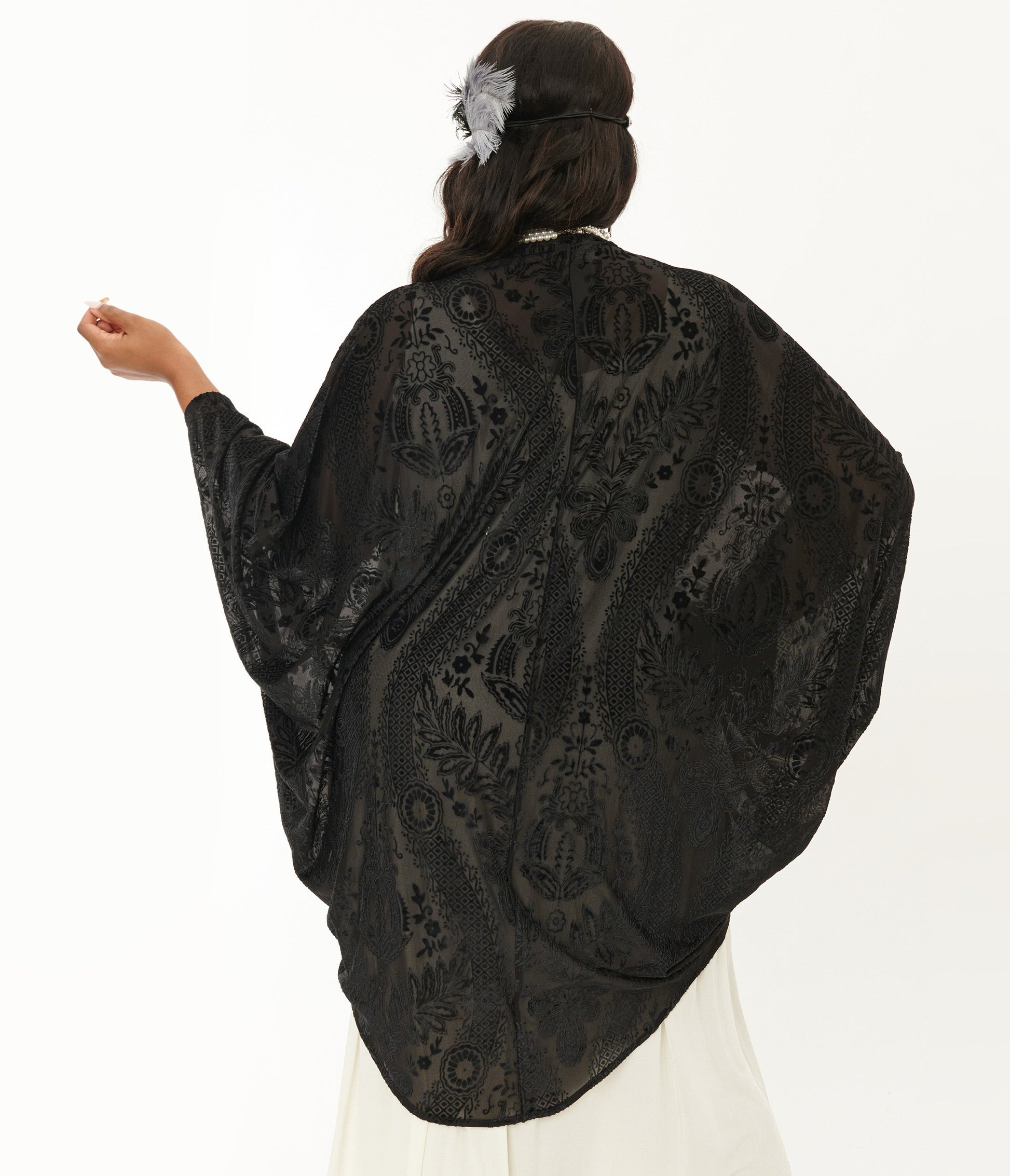 Unique Vintage Black Velvet Deco Burnout Kimono - Unique Vintage - Womens, TOPS, OUTERWEAR