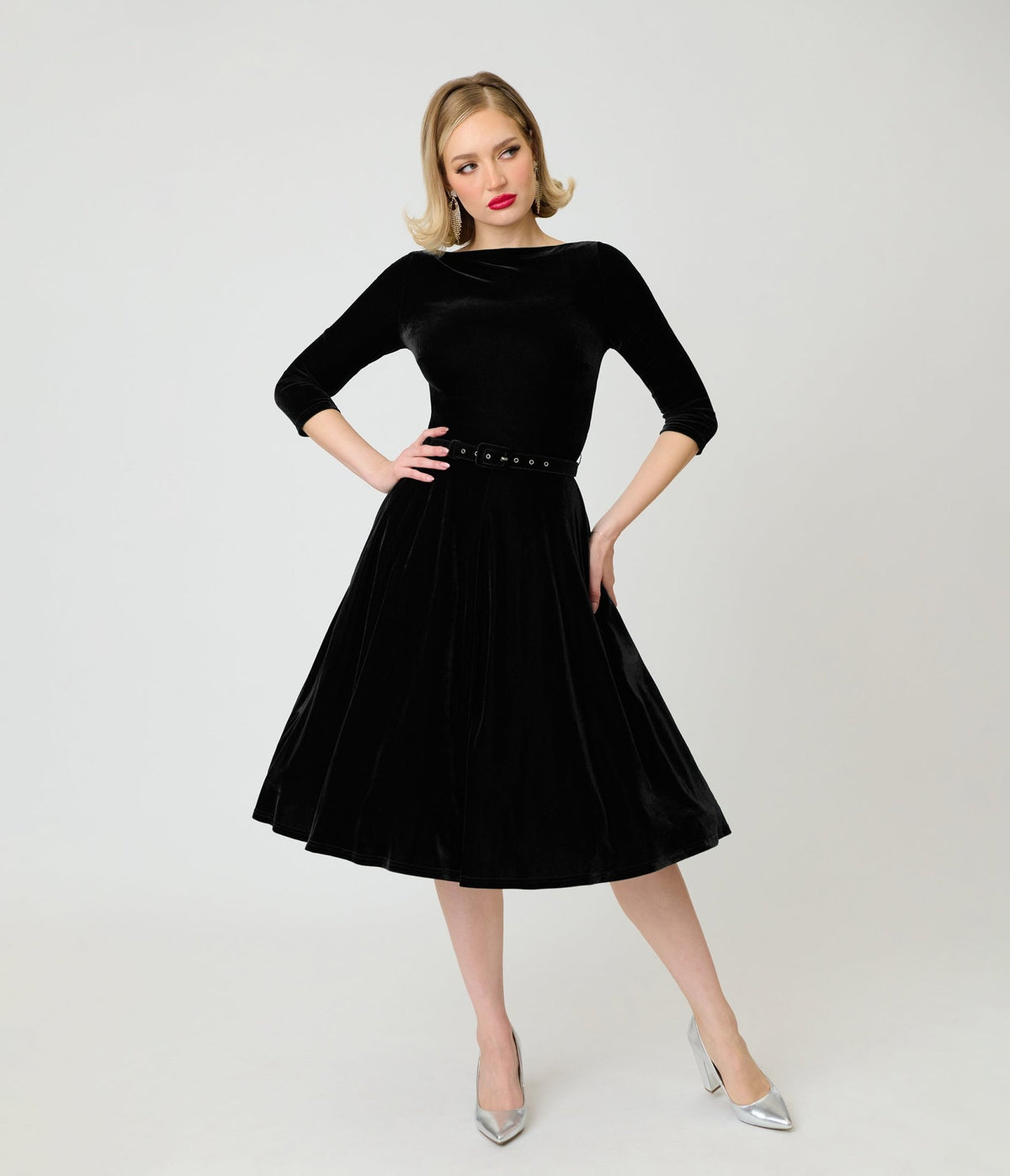 Unique Vintage Black Velvet Devon Swing Dress - Unique Vintage - Swing Dresses