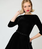 Unique Vintage Black Velvet Devon Swing Dress - Unique Vintage - Swing Dresses