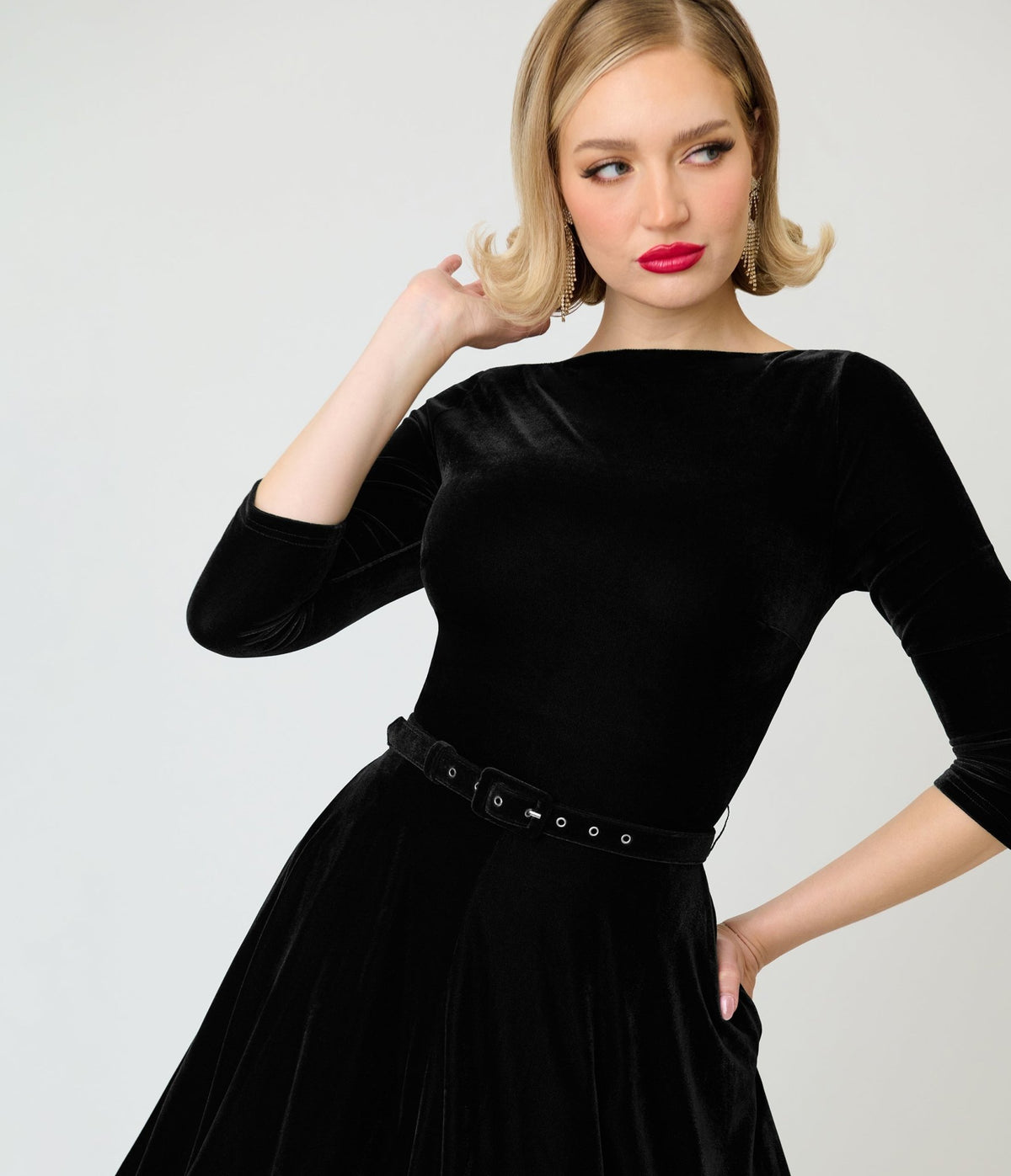 Unique Vintage Black Velvet Devon Swing Dress - Unique Vintage - Swing Dresses
