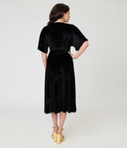 Unique Vintage Black Velvet Embossed Wrap Midi Dress - Unique Vintage - Womens, DRESSES, MIDI