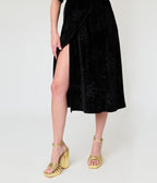 Unique Vintage Black Velvet Embossed Wrap Midi Dress - Unique Vintage - Womens, DRESSES, MIDI