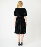 Unique Vintage Black Velvet Flutter Sleeve Lenora Swing Dress - Unique Vintage - Womens, DRESSES, SWING