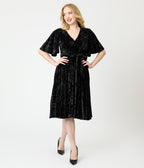 Unique Vintage Black Velvet Flutter Sleeve Lenora Swing Dress - Unique Vintage - Womens, DRESSES, SWING