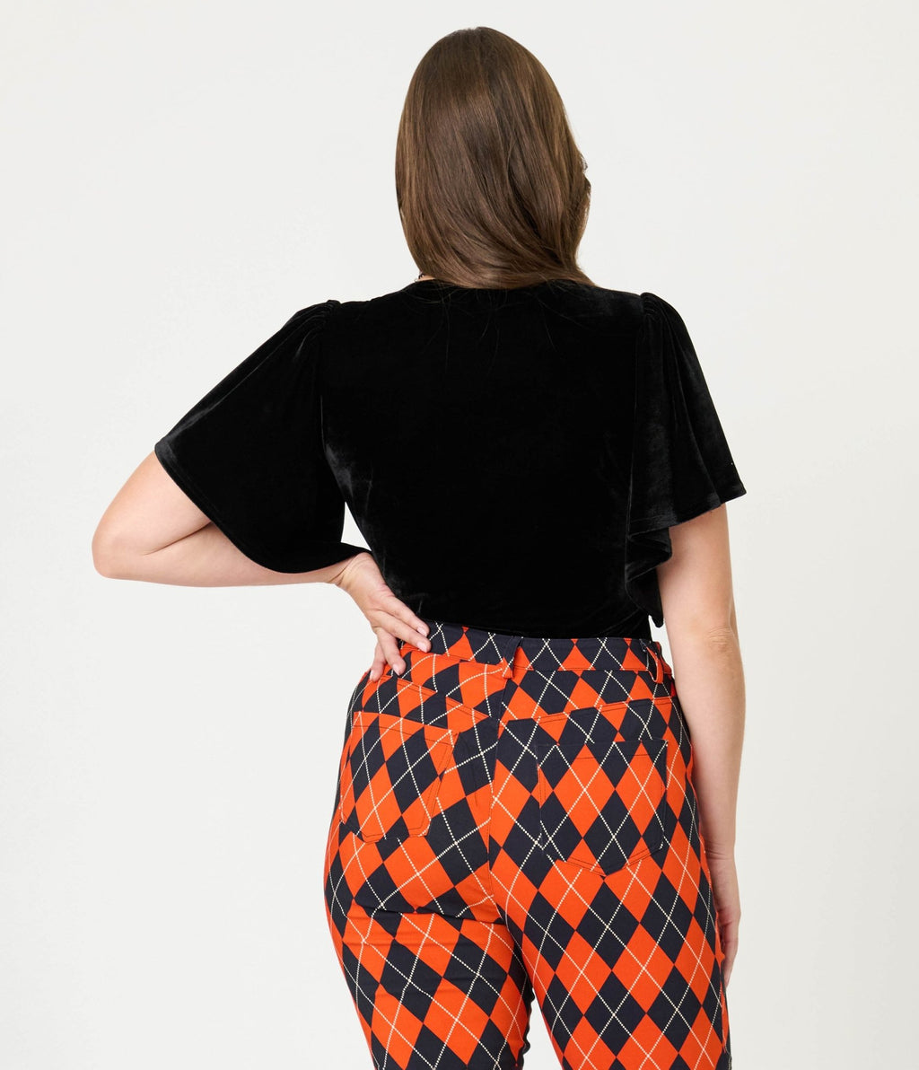 Unique Vintage Black Velvet Flutter Sleeve Top - Unique Vintage - Womens, TOPS, KNIT TOPS