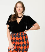 Unique Vintage Black Velvet Flutter Sleeve Top - Unique Vintage - Womens, TOPS, KNIT TOPS