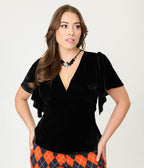 Unique Vintage Black Velvet Flutter Sleeve Top - Unique Vintage - Womens, TOPS, KNIT TOPS