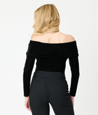 Unique Vintage Black Velvet Folded Shoulder Knit Top - Unique Vintage - Womens, TOPS, KNIT TOPS