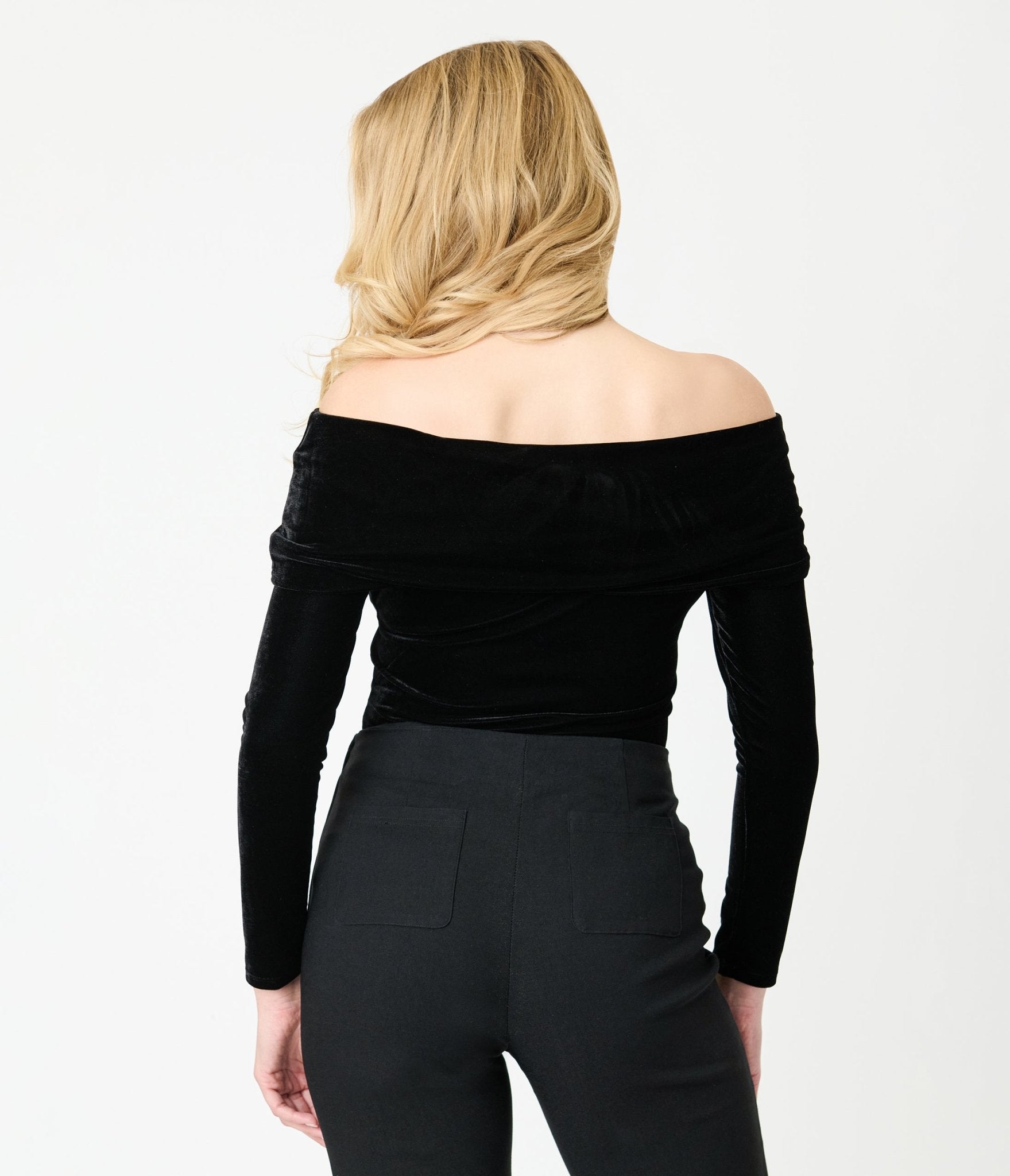 Unique Vintage Black Velvet Folded Shoulder Knit Top - Unique Vintage - Womens, TOPS, KNIT TOPS