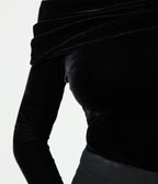 Unique Vintage Black Velvet Folded Shoulder Knit Top - Unique Vintage - Womens, TOPS, KNIT TOPS