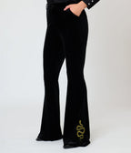 Unique Vintage Black Velvet Gold Snake Embroidered Flare Pants - Unique Vintage -