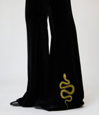 Unique Vintage Black Velvet Gold Snake Embroidered Flare Pants - Unique Vintage -