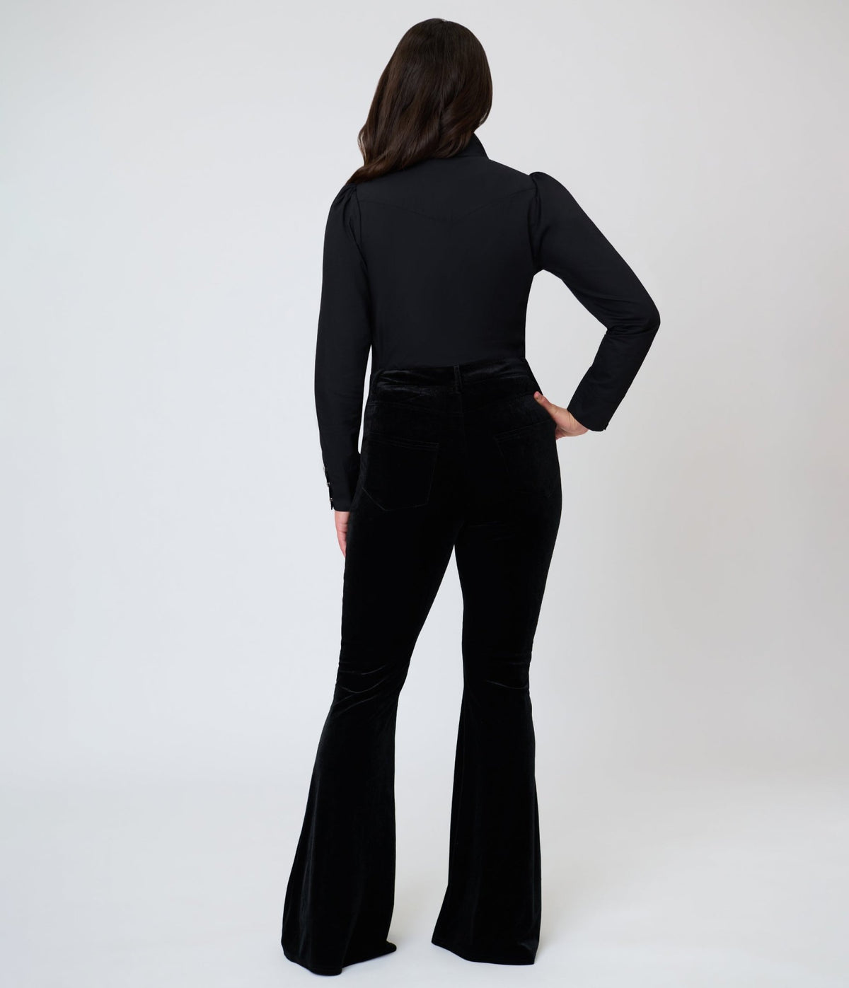 Unique Vintage Black Velvet Gold Snake Embroidered Flare Pants - Unique Vintage -