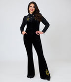 Unique Vintage Black Velvet Gold Snake Embroidered Flare Pants - Unique Vintage -