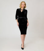 Unique Vintage Black Velvet Peplum Cooper Suit Dress - Unique Vintage - Womens, DRESSES, WIGGLE