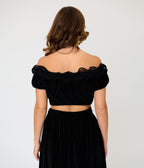 Unique Vintage Black Velvet Ruffle Crop Top - Unique Vintage - Womens, TOPS, KNIT TOPS