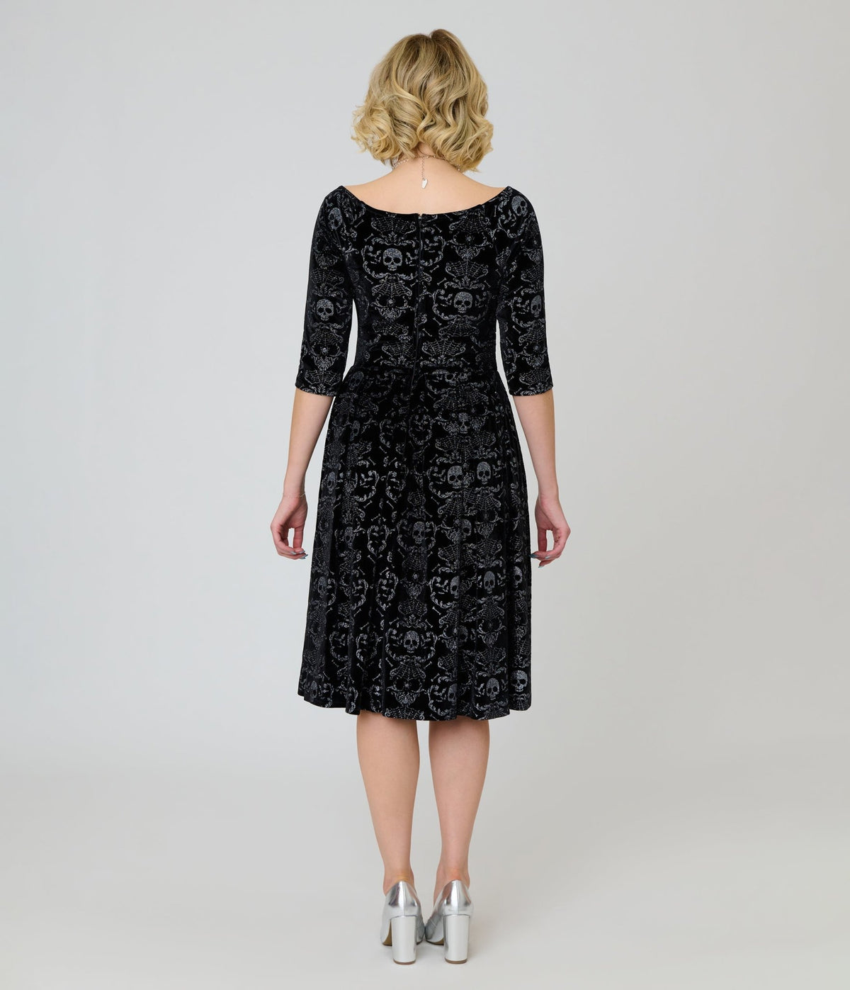 Unique Vintage Black Velvet Skull Print Marceline Swing Dress - Unique Vintage - Womens, DRESSES, SWING