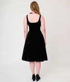 Unique Vintage Black Velvet Square Neck Pleated Sylvia Swing Dress - Unique Vintage - Womens, DRESSES, SWING