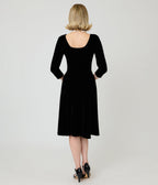 Unique Vintage Black Velvet Square Neck Wanda Swing Dress - Unique Vintage -