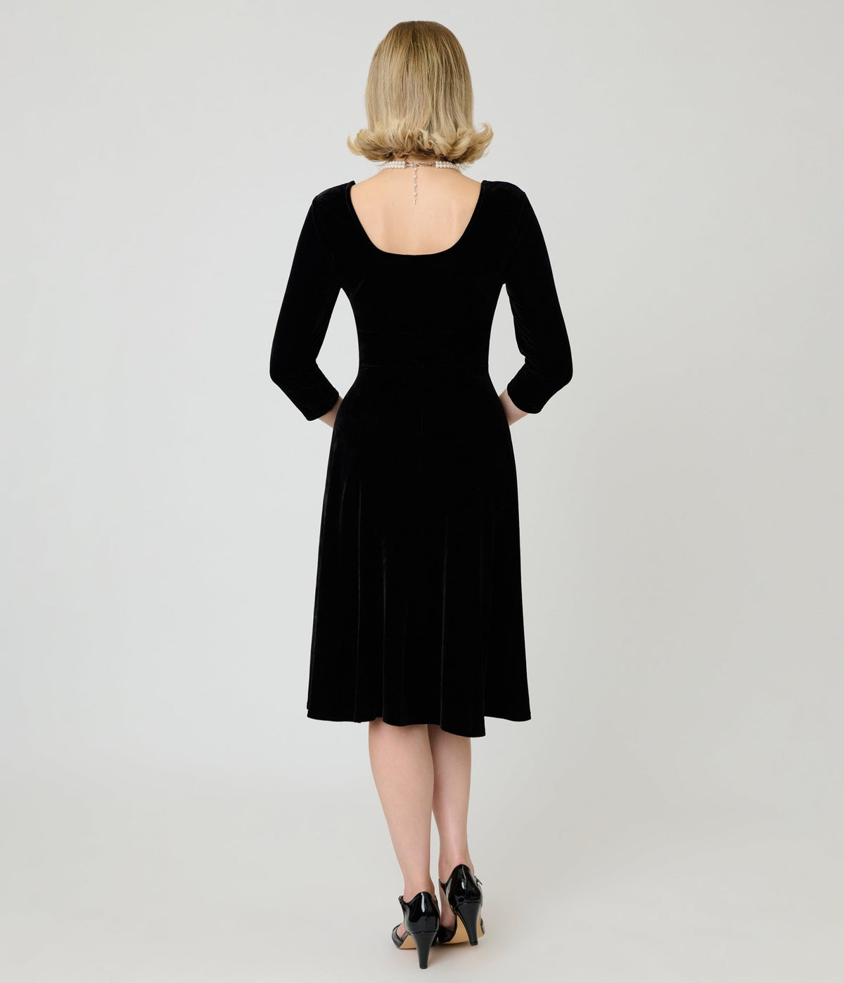 Unique Vintage Black Velvet Square Neck Wanda Swing Dress - Unique Vintage -