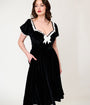 Unique Vintage Black Velvet Sweetheart Puff Sleeve Melanie Swing Dress