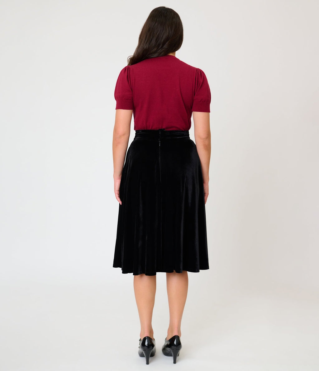 Unique Vintage Black Velvet Vivien Swing Skirt - Unique Vintage - Womens, BOTTOMS, SKIRTS
