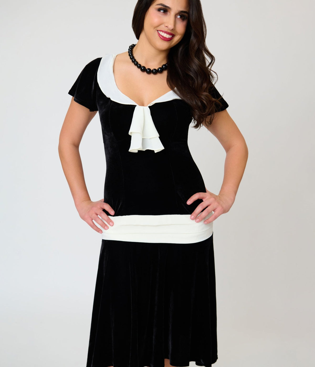 Unique Vintage Black Velvet Wilshire Flapper Dress - Unique Vintage - Flapper