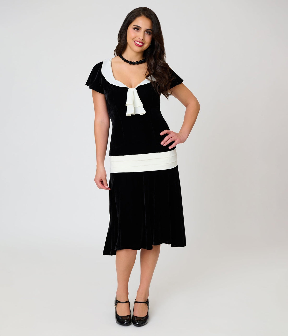 Unique Vintage Black Velvet Wilshire Flapper Dress - Unique Vintage - Flapper